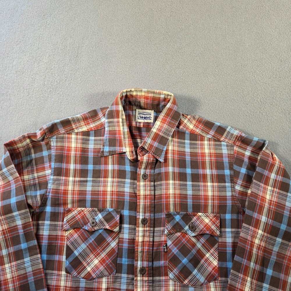 Vintage Levis Shirt Mens Large Cotton Flannel Plaid Western 80s Button Up